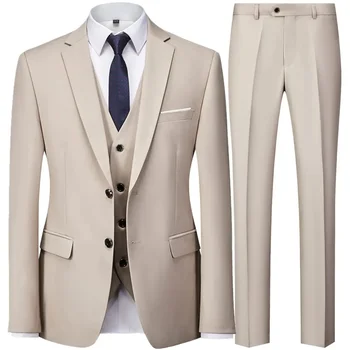 2023 Moda za Moške Priložnostne Poslovna Obleka 3 Kos Set / Moški Dve Gumb Blazerji Hlače Hlače Telovnik Waistcoat