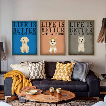 Doma dekor wall art letnik pes poster tiskanje življenje je bolje, Ameriški stil, doma stenski dekor Cuadros Decoracion
