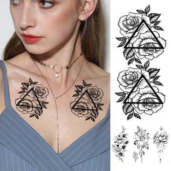 Geometrija Rose Cvet Začasne Tetovaže Za Ženske, Dekleta Črni Metulj Tattoo Nalepke Ponaredek Body Art Tattos