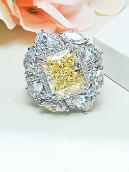 Modi in Razkošje 925 Sterling Srebro Rumena Diamond Ring Set z Visoko vsebnostjo Ogljika Diamant, Edinstven Dizajn za Poročni Nakit