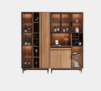 Nordijska sideboard integrirano steno shranjevanje visoka omara dnevna soba luksuzni masivnega lesa, vina kabineta, s svetlobo omarico.