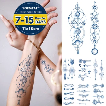 Semi-Trajne Nepremočljiva Začasni Tattoo Nalepke Vesolje Enostavne Linije Planeta Sok Trajno Črnilo Genipin Zeliščni Ponaredek Roko Tattoo