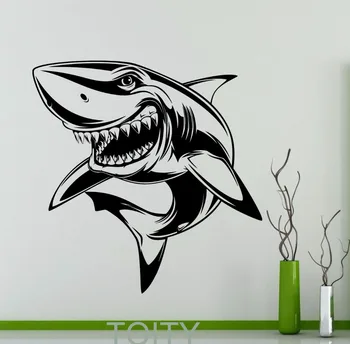 Shark Stenske Nalepke, Morje, Ocean Živali Monster Nalepke Vinyl Sobi Doma Notranjo Opremo Black Art Zidana