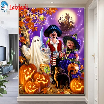 Smešno otroci Diamond Vezenje Halloween Navzkrižno Šiv Kit 5D Diamond Slikarstvo pumpkin lantern polni Okrasnih Risanka Doma Dekor